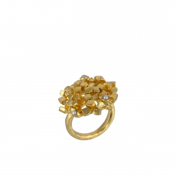 Ring made from brass, goldplated, mini baroque pearl